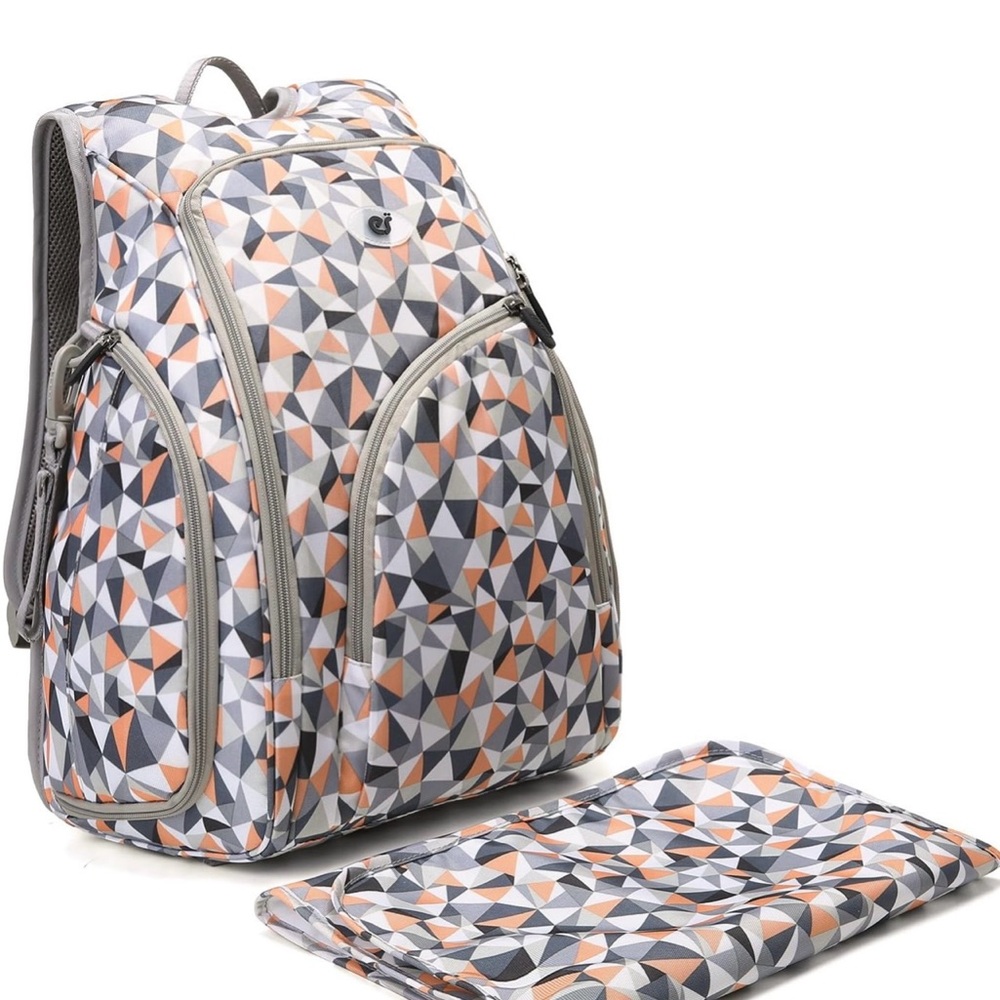 ECOSUSI Diaper Backpack Fully-Opened Baby Nappy Bag Changing Pad Bag Orange gray